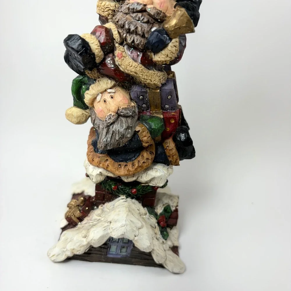 Whimsical Stacked Santas Chimney Christmas Figurine Resin Holiday Decor